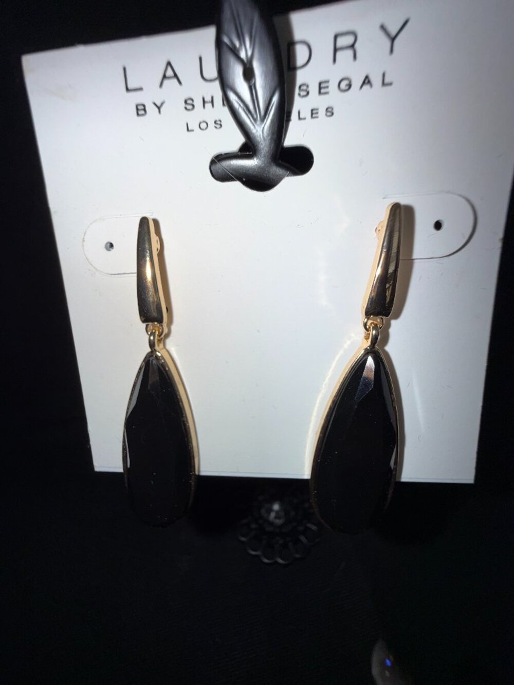 Laundry by Shelli Segal Gold Tone Black Pendant Dangle Stud Earrings